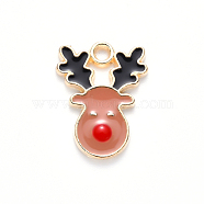Alloy Enamel Pendants, for Christmas, Christmas Reindeer/Stag, Light Gold, Dark Salmon, 17x13x2mm, Hole: 1.6mm(ENAM-S121-013B)