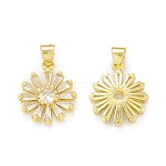 Rack Plating Brass Micro Pave Clear Cubic Zirconia Pendants, Cadmium Free & Lead Free, Long-Lasting Plated, Daisy Flower Charm, Real 18K Gold Plated, 17.5x15x3.5mm, Hole: 4x3.5mm(KK-C011-31G)