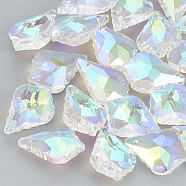 Plated Faceted Leaf Glass Beads, Clear AB, 22x16x8mm, Hole: 2mm(EGLA-S100-02)