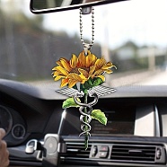 Nurse Caduceus Sunflower Rn CNA Acrylic Pendant Decoration, for Car Rear View Mirror Hanging Ornament, 320mm, Pendant: 80x50.5x4mm(RJEW-E007-03P-04)