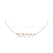 Natural Shell Word Lucky Pendant Necklace with Golden Brass Cable Chains for Mother's Day, Word, Pendant: 60x16.5x4mm, 16.34 inch(41.5cm)(NJEW-JN04151-04)