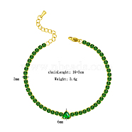 Stylish Stainless Steel Pave Green Cubic Zirconia Link Chain Bracelets for Saudi National Day, Golden, Heart, 6-1/4 inch(16cm)(UE7447-1)