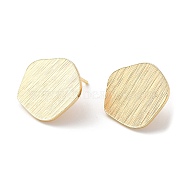 Brass Stud Earring Findings, Polygon with Vertical Loops, Real 18K Gold Plated, 15x15.5mm, Hole: 2mm, Pin: 0.7mm(KK-E057-02G)
