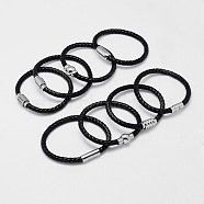 Mixed Braided Leather Cord Bracelets, with 304 Stainless Steel Magnetic Clasps, Black, 200x6mm(BJEW-I199-M)