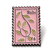 Rectangle Floral Stamp Enamel Pins, Alloy Brooch for Backpack Clothes, Pink, 31x21x1.5mm(JEWB-P034-B03)