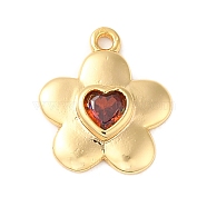 Brass Micro Pave Cubic Zirconia Pendants, Real 18K Gold Plated, Flower, Chocolate, 14x12x2.5mm, Hole: 1.2mm(KK-E082-05G-01)