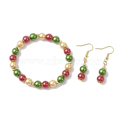 Glass Beaded Stretch Bracelets & Dangle Earrings Kits, Alloy Jewely for Women, Colorful, 45x8.5mm(SJEW-JS01289)