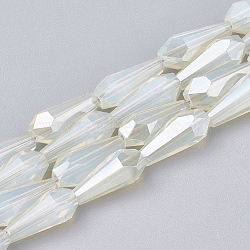 Electroplate Glass Beads Strands, Imitation Jade Glass, Faceted, Vase, Beige, 14x6x6mm, Hole: 1.2mm, about 50pcs/strand, 27.1 inch(EGLA-T008-12M)