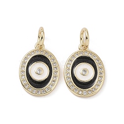 Real 18K Gold Plated Brass Micro Pave Cubic Zirconia Pendants, with Enamel and Jump Ring, Oval with Evil Eye Charms, Black, 15.5x11x2mm, Hole: 4mm(KK-L209-064G-01)