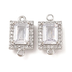 Brass Pave Clear Cubic Zirconia Connector Charms, Rectangle Links, Platinum, 15x8x5mm, Hole: 1mm(KK-S389-39P)