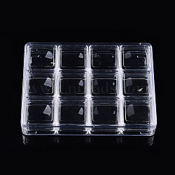 Rectangle Polystyrene Plastic Bead Storage Containers, with 12Pcs Square Small Boxes, Clear, Container: 16.5x12.5x2.5cm, Small Box: 4x4x2.2cm, Inner Size: 3.4x3.4cm(CON-N011-045)