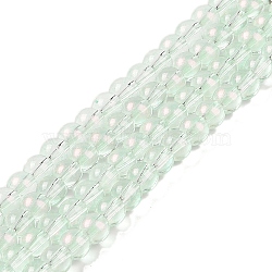 Glass Bead Strands, with Glitter Powder, Round, Aquamarine, 6x5.5mm, Hole: 1mm, about 142pcs/strand, 29.92''(76cm)(X-GLAA-K068-01A-09)