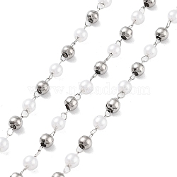 304 Stainless Steel Ball Chains, with ABS Imitation Pearl, with Spool, Soldered, Stainless Steel Color, 2.5x3mm, about 16.40 Feet(5m)/Roll(CHS-K019-07P)