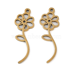 201 Stainless Steel Pendants, Laser Cut, Flower Charm, Golden, 25.5x9x1mm, Hole: 1.2mm, 5pcs/set(STAS-Q329-03G)