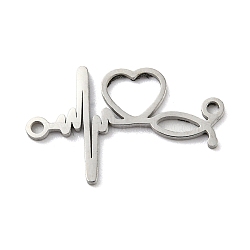 304 Stainless Steel Connector Charms, Heart ECG Links, Stainless Steel Color, 18.5x11.5x1mm, Hole: 1.2mm(STAS-P344-01P)