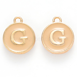 Golden Plated Alloy Enamel Charms, Cadmium Free & Lead Free, Enamelled Sequins, Flat Round with Letter, Wheat, Letter.G, 14x12x2mm, Hole: 1.5mm(X-ENAM-S118-06G)