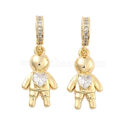 Brass Pave Clear Cubic Zirconia European Dangle Charm, Boy Large Hole Pendants, Golden, 10x4mm, Hole: 4mm(KK-U009-08A-G)