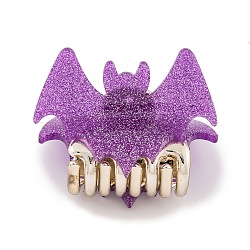 Halloween Bat Acrylic Claw Hair Clips for Women Girls, with Glitter Powder, Medium Orchid, 34.5x51x39.5mm(PHAR-A012-06B)