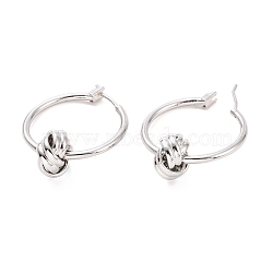 Brass Knot Hoop Earrings for Women, Cadmium Free & Lead Free, Platinum, 30x25x10.5mm, Pin: 0.9mm(X-EJEW-A072-19P)