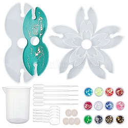 Epoxy Resin Crafts, with Silicone Molds, Disposable Plastic Transfer Pipettes & Latex Finger Cots, Measuring Cup Plastic Tools, Disposable Flatware Spoons and Nail Art Sequins/Paillette, White, 249x11.5mm, 1pc/set(DIY-OC0003-61)