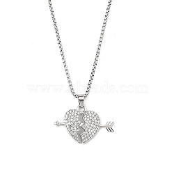 Zinc Alloy with Rhinestone Pendant Necklaces, 201 Stainless Steel Chains Necklaces, Heart, 23.62 inch(60cm)(NJEW-M211-15P-02)