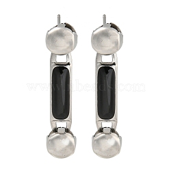 304 Stainless Steel Enamel Stud Earrings, for Women, Rectangle with Round, Stainless Steel Color, Black, 36x8mm(EJEW-S229-15P-01)