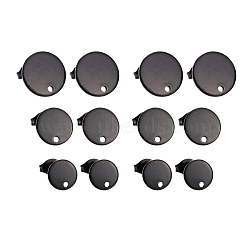 24Pcs 3 Size304 Stainless Steel Stud Earring Findings, with Loop and Flat Plate, Ear Nuts/Earring Backs, Flat Round, Electrophoresis Black, 8~12x1mm, Hole: 1.5~1.8mm, Pin: 0.8mm, 24pcs/box(STAS-ZZ0001-06EB)