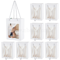 Paper Candy Gift Bags, with Visible Window, Shopping Handle Pouche, Rectangle, White, 12x7x16cm(ABAG-WH0035-053)