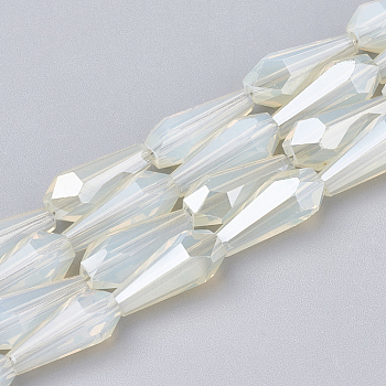 Electroplate Glass Beads Strands, Imitation Jade Glass, Faceted, Vase, Beige, 14x6x6mm, Hole: 1.2mm, about 50pcs/strand, 27.1 inch