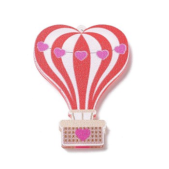 Valentine's Day Opaque Printed Acrylic Pendants for Earrings Making, Hot Air Balloon, Camellia, 40x29.5x2mm, Hole: 1.4mm