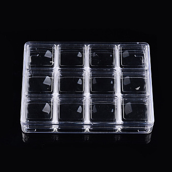 Rectangle Polystyrene Plastic Bead Storage Containers, with 12Pcs Square Small Boxes, Clear, Container: 16.5x12.5x2.5cm, Small Box: 4x4x2.2cm, Inner Size: 3.4x3.4cm