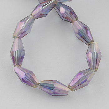 Electroplate Glass Beads Strands, Rainbow Plated, Faceted, Bicone, Dark Orchid, 8x4x4mm, Hole: 1mm 67~68pcs/strand, 21.85 inch