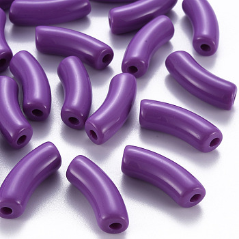 Opaque Acrylic Beads, Curved Tube, Dark Violet, 36x13.5x11.5mm, Hole: 4mm, about 133pcs/500g