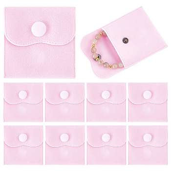 10Pcs Velvet Jewelry Pouches, Jewelry Gift Bags with Snap Button, for Ring Necklace Earring Bracelet Storage, Square, Pearl Pink, 7x7cm