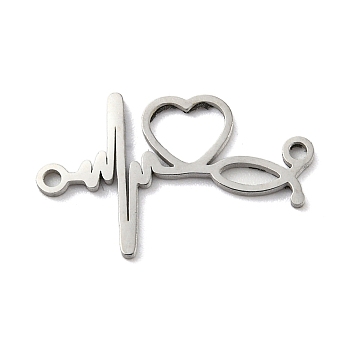 304 Stainless Steel Connector Charms, Heart ECG Links, Stainless Steel Color, 18.5x11.5x1mm, Hole: 1.2mm