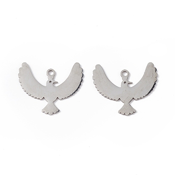 304 Stainless Steel Pendants, Bird Charm, Stainless Steel Color, 25.5x22x1mm, Hole: 1.8mm