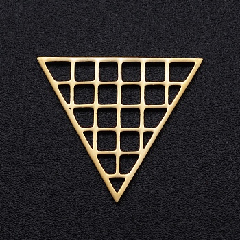 201 Stainless Steel Filigree Joiners Links, Laser Cut, Triangle with Grid, Golden, 17x20x1mm