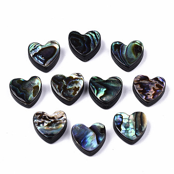 Natural Abalone Shell/Paua Shell Beads, Heart, Colorful, 10x10.5x3.5mm, Hole: 1mm