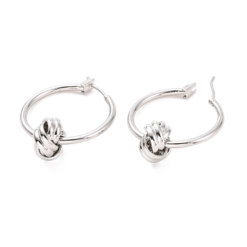 Brass Knot Hoop Earrings for Women, Cadmium Free & Lead Free, Platinum, 30x25x10.5mm, Pin: 0.9mm