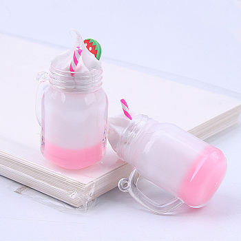Plastic with Acrylic Pendants, Imitation Bubble Tea, Pink, 34x20mm, Hole: 2mm