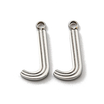 304 Stainless Steel Pendants, Letter Charms, Letter J, 14.5x7x1.5mm, Hole: 1.6mm