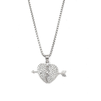 Zinc Alloy with Rhinestone Pendant Necklaces, 201 Stainless Steel Chains Necklaces, Heart, 23.62 inch(60cm)