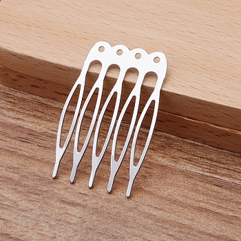 Iron Hair Comb Findings, with Loops, Platinum, 40x27x0.8mm
