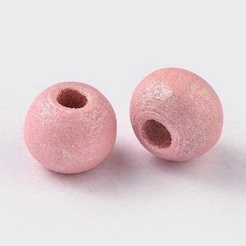 Round Natural Wood Beads, Dyed, Lead Free, Pink, 5~6x4~5mm, Hole: 2~3mm, about 4050pcs/270g