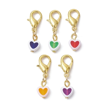 Heart Transparent Acrylic Pendant Decoration, with Alloy Lobster Claw Clasps, Golden, 30mm