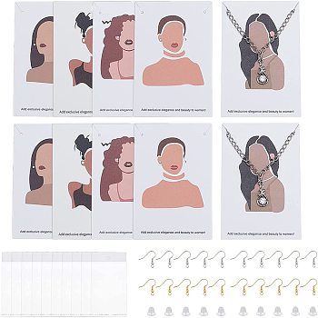 Cardboard Jewelry Display Cards, for Hanging Earring & Necklace Display, with OPP Cellophane Bags, Iron Earring Hooks, Mixed Color, 9x6x0.05cm, Hole: 0.2cm