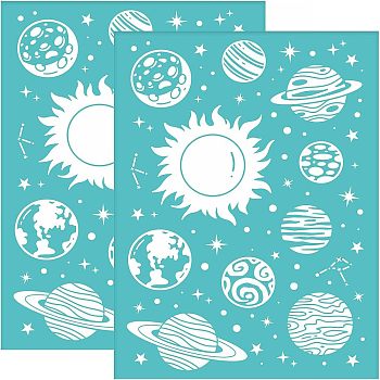 Self-Adhesive Silk Screen Printing Stencil, for Painting on Wood, DIY Decoration T-Shirt Fabric, Turquoise, Planet Pattern, 195x140mm