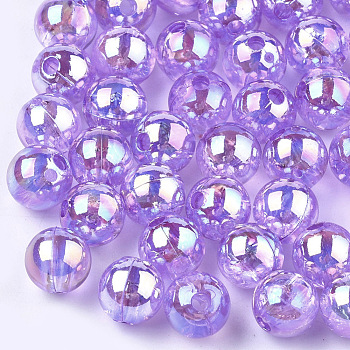 Transparent Plastic Beads, AB Color Plated, Round, Medium Purple, 6mm, Hole: 1.6mm, 4500pcs/500g