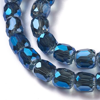 Electroplate Glass Beads, Full Rainbow Plated, Faceted Barrel, Marine Blue, 10x10mm, Hole: 1mm