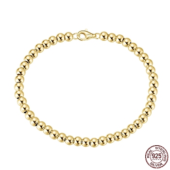 925 Sterling Silver Round Ball Chain Bracelets, with S925 Stamp, Golden, 6-1/2 inch(16.5cm)